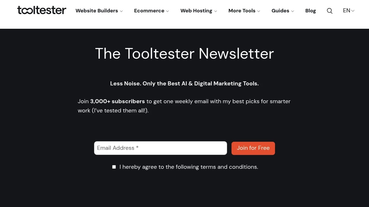 Screenshot of The Tooltester Newsletter website