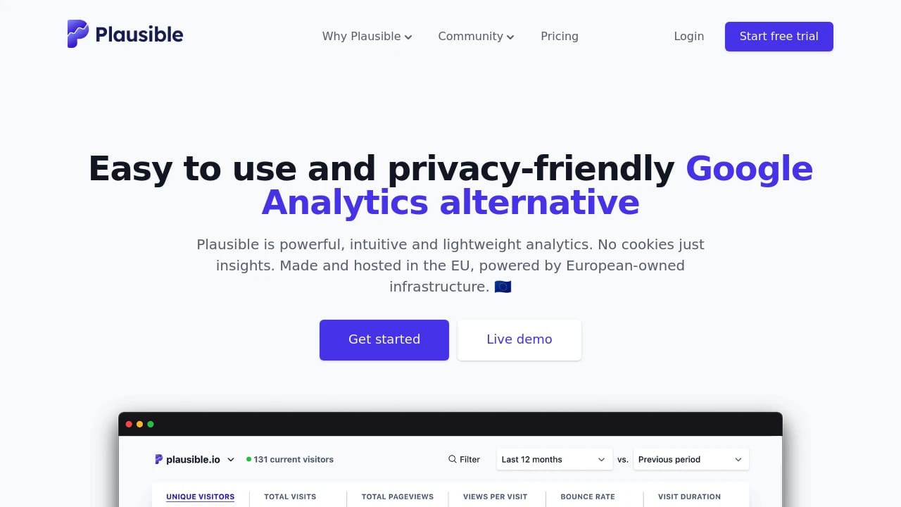 Screenshot of Plausible Analytics website
