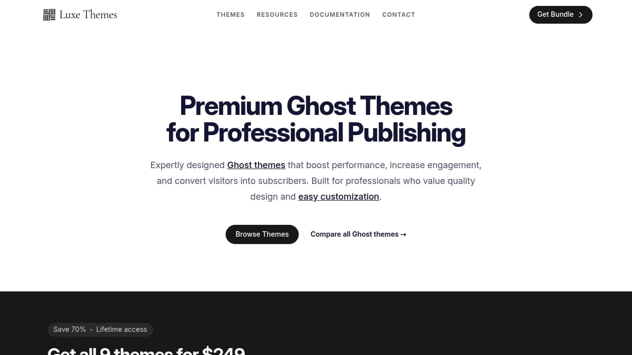 Screenshot of Luxe Themes website