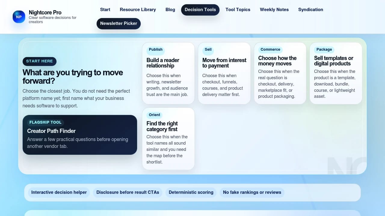 Screenshot of Newsletter Platform Picker for Creators website
