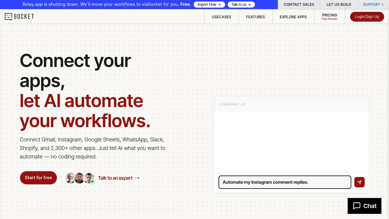 Screenshot of viaSocket website