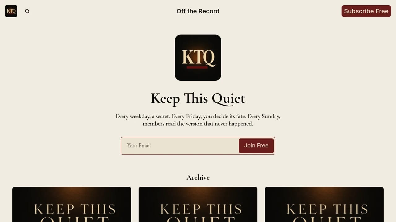 Screenshot of Keep This Quiet website