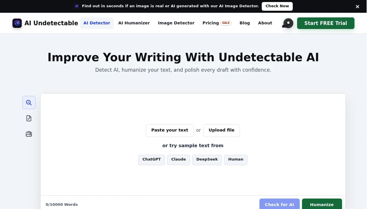 Screenshot of AI Undetectable website