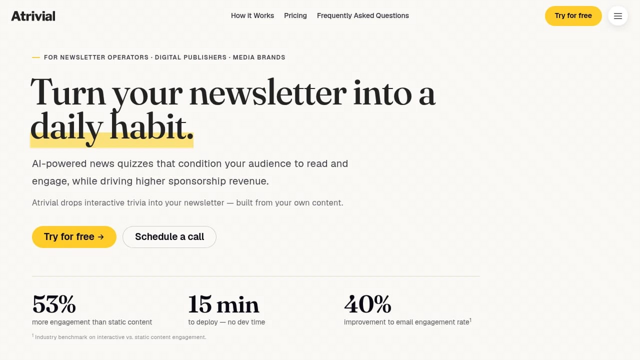 Screenshot of Atrivial website