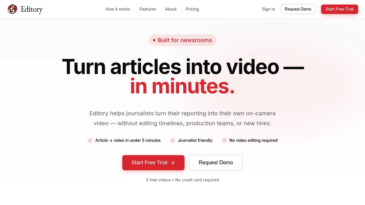 Screenshot of Editory website