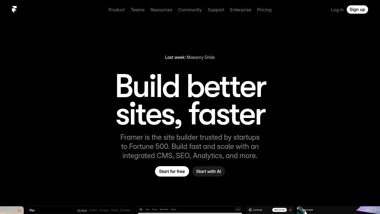 Screenshot of Framer website