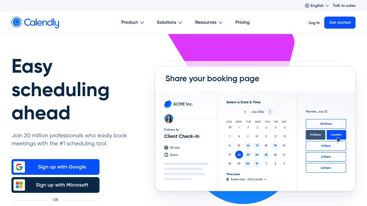 Screenshot of Calendly website
