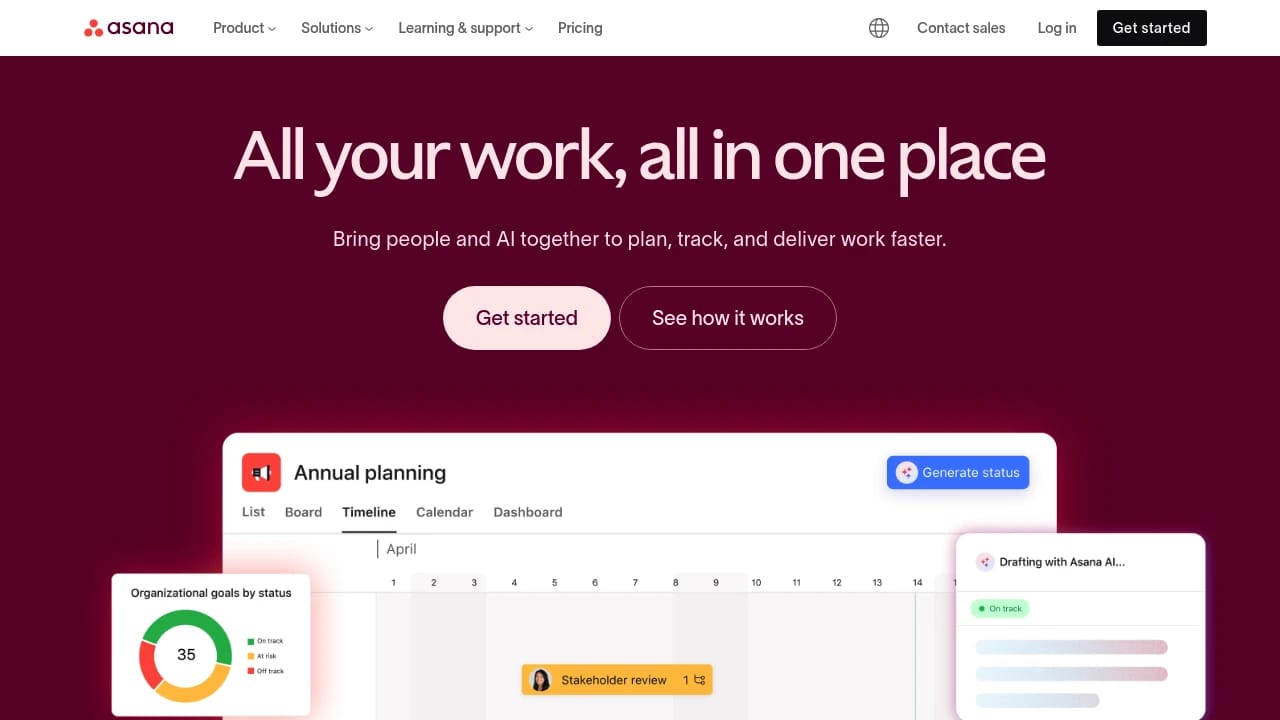 Screenshot of Asana website