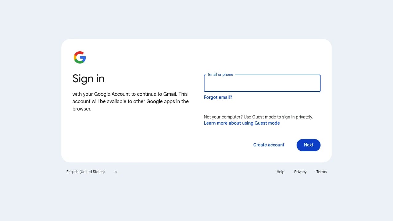 Screenshot of Gmail website