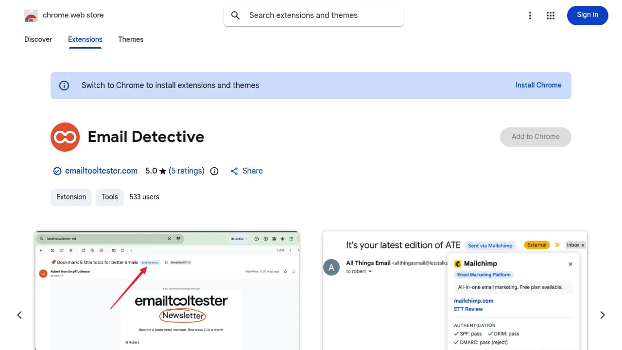 Screenshot of Email Detective website