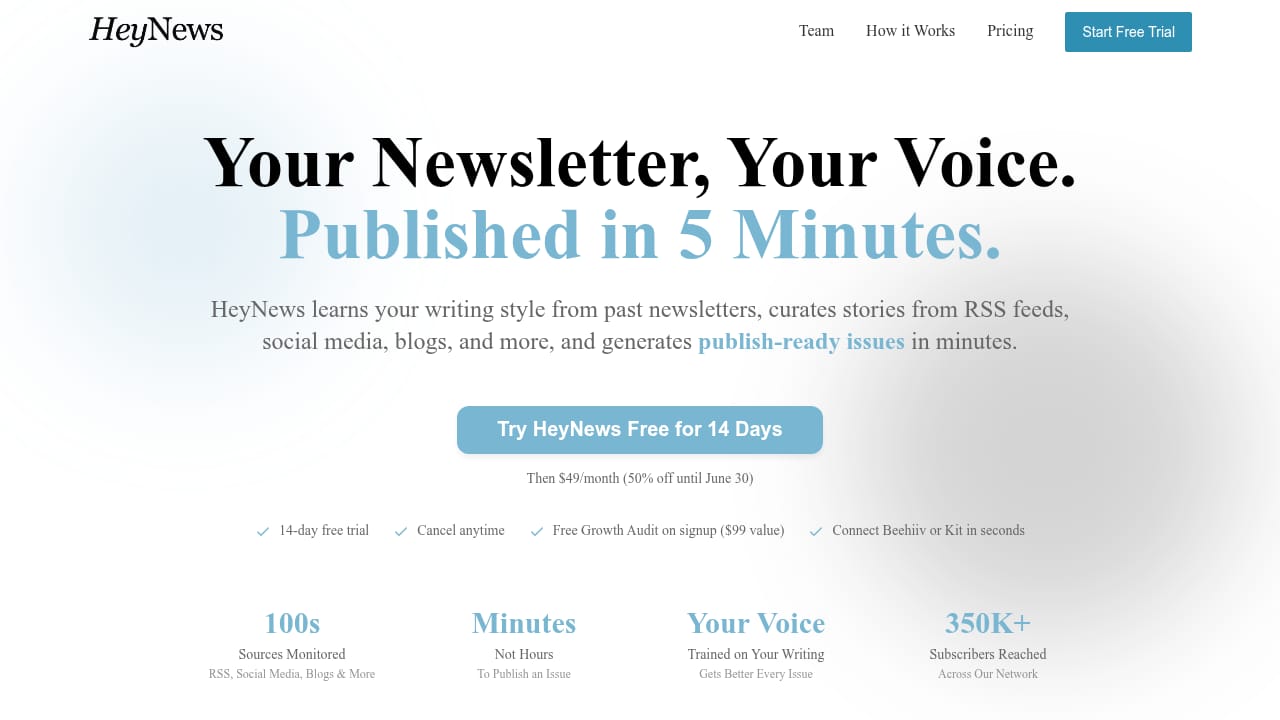 Screenshot of HeyNews website