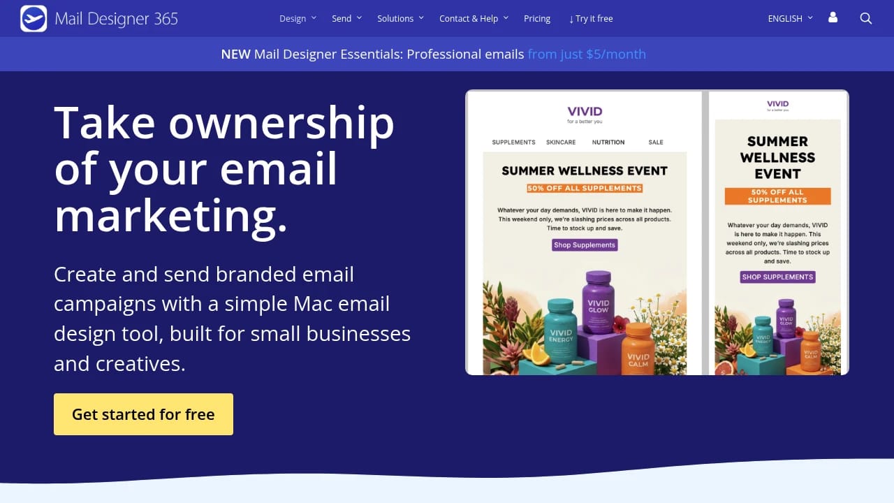 Screenshot of Mail Designer 365 website
