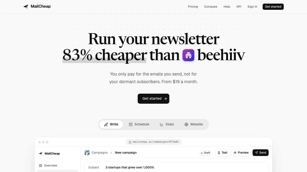 Screenshot of MailCheap website