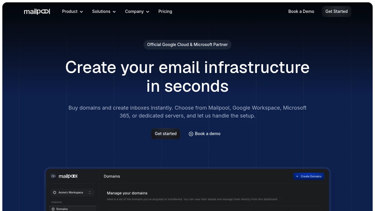 Screenshot of Mailpool website