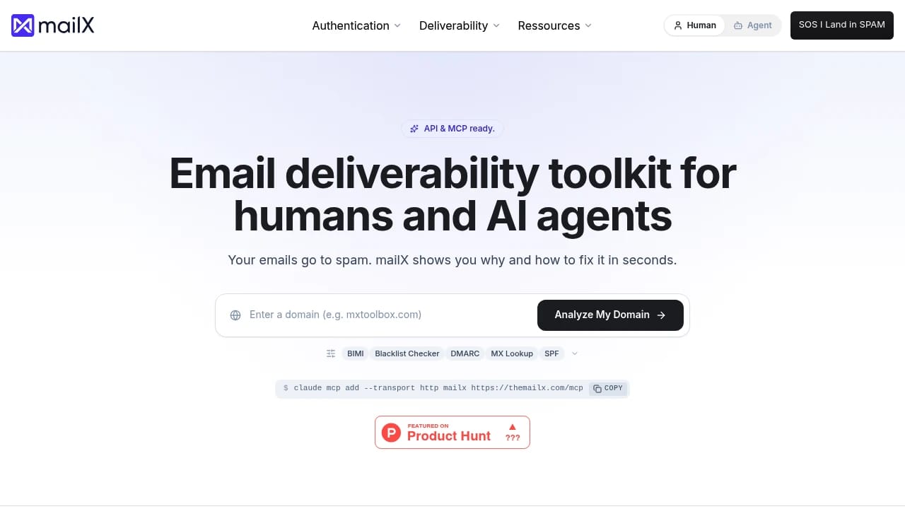 Screenshot of mailX website
