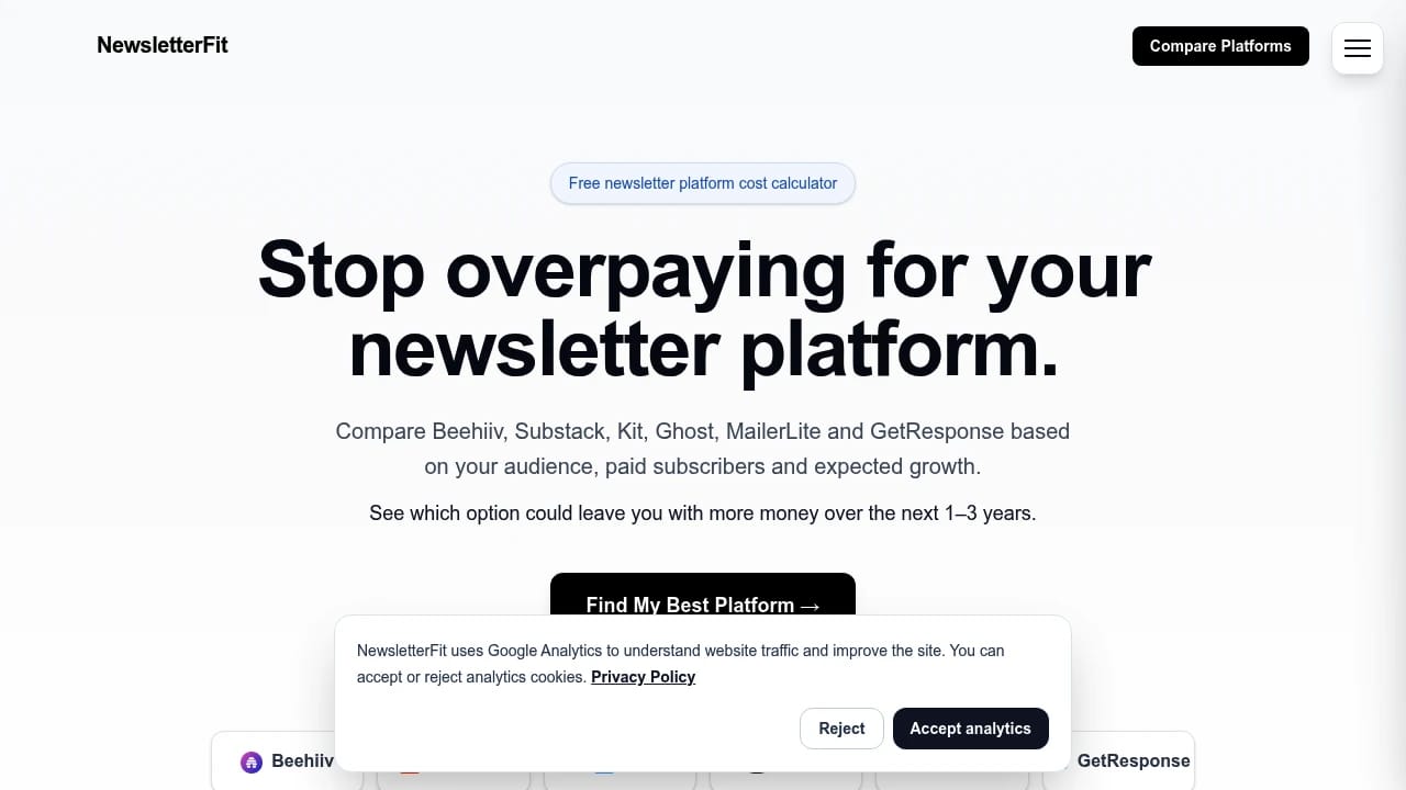 Screenshot of NewsletterFit website