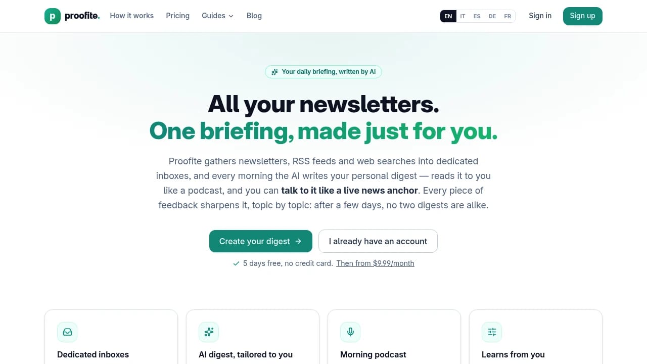 Screenshot of Proofite website