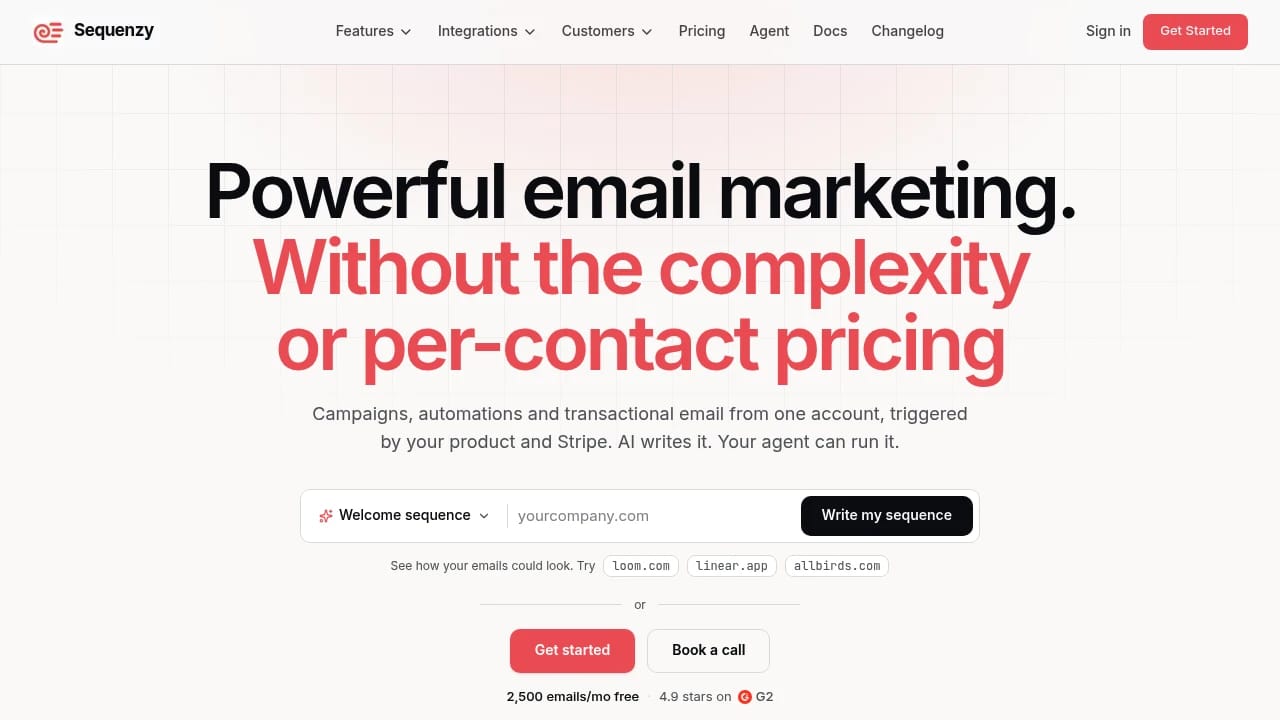 Screenshot of Sequenzy website
