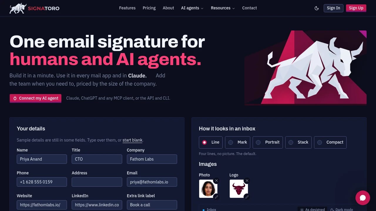 Screenshot of Signatoro website