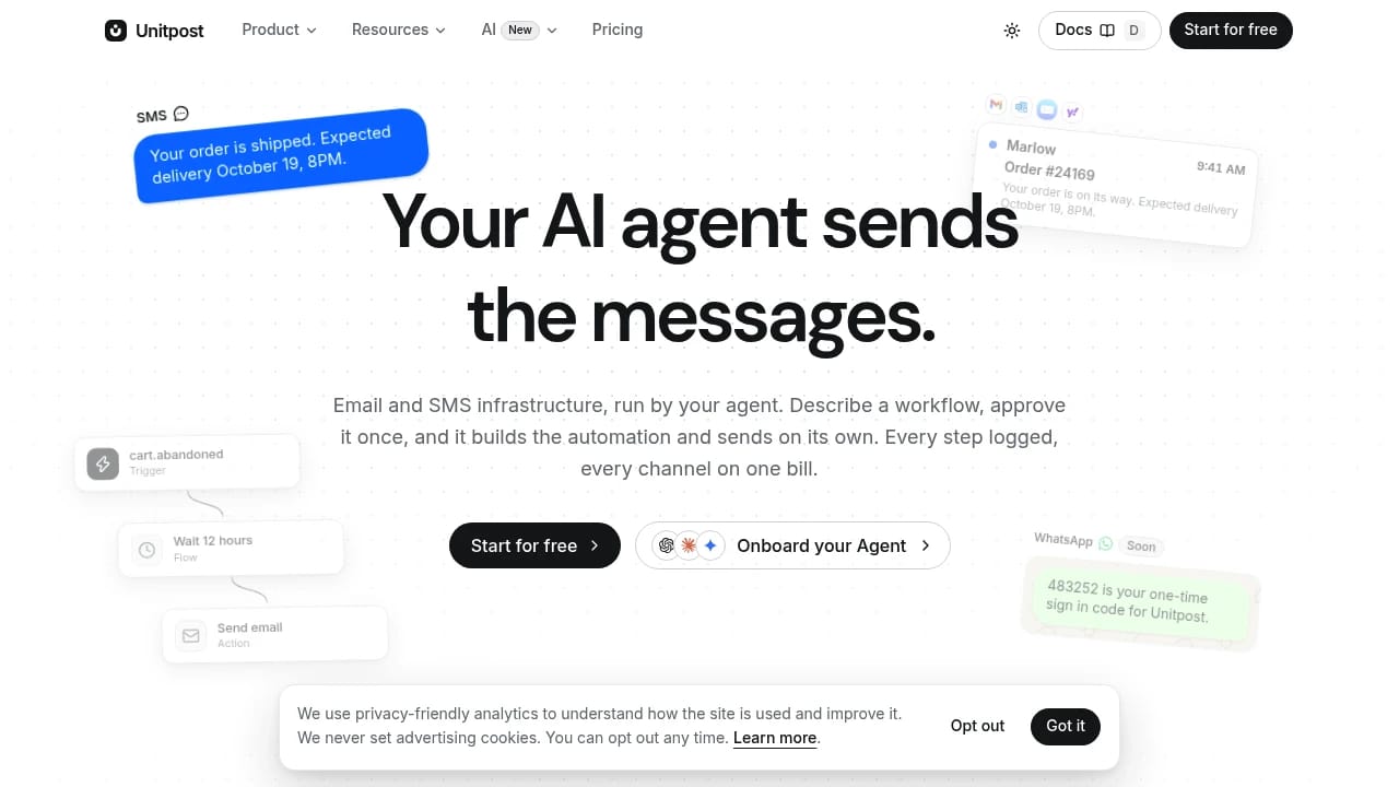 Screenshot of Unitpost website