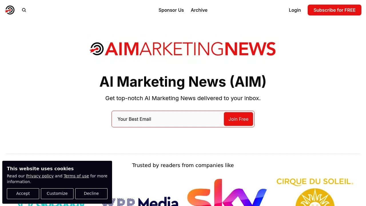 Screenshot of AI Marketing News (AIM) website