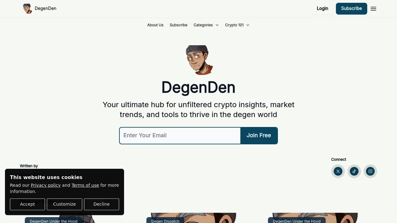 Screenshot of DegenDen website