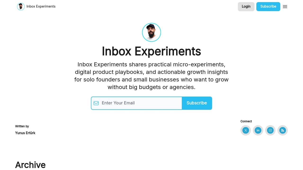 Screenshot of Inbox Experiments website