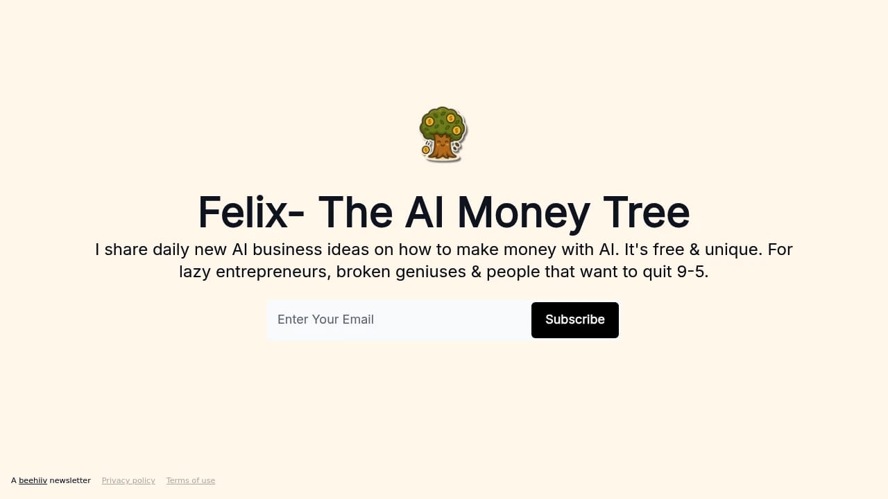 Screenshot of Felix - The AI Money Tree website