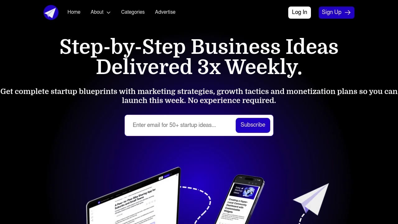 Screenshot of Easy Startup Ideas website