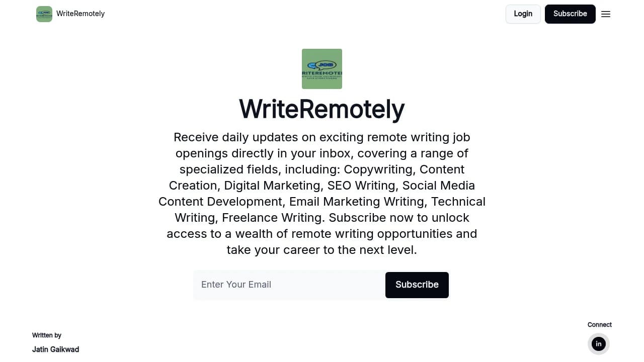 Screenshot of WriteRemotely website