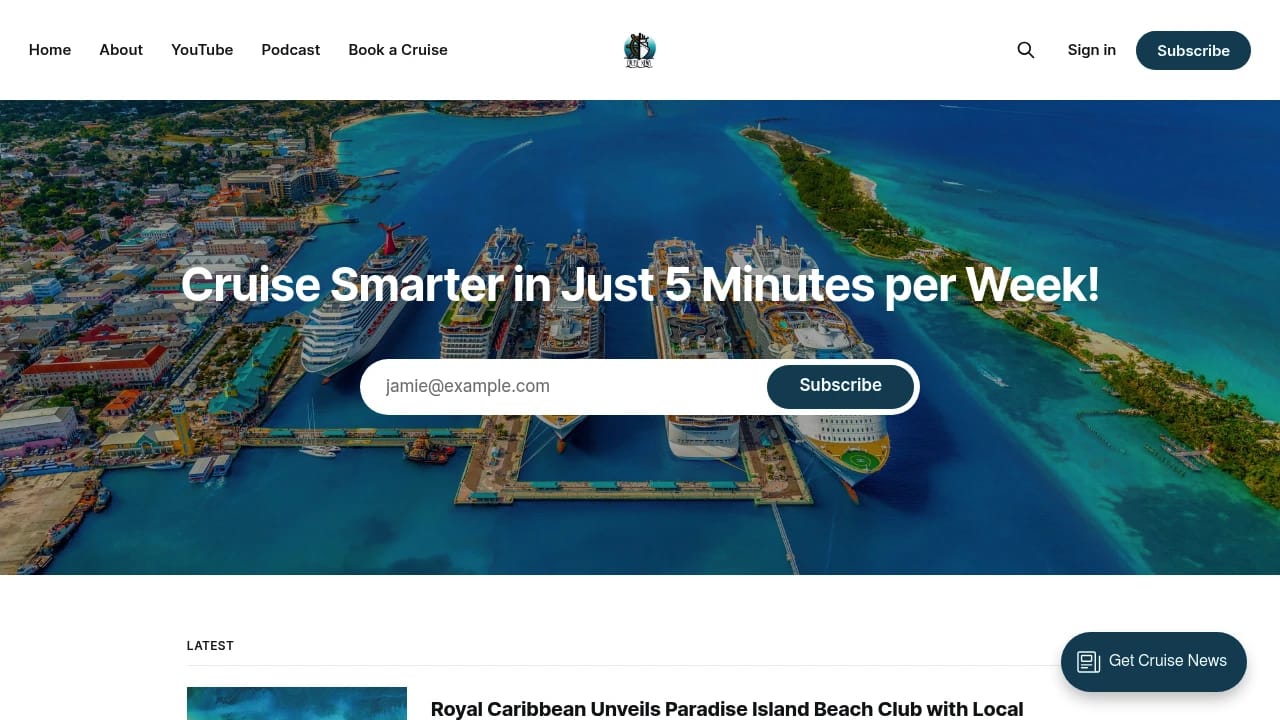 Screenshot of Cruise News website