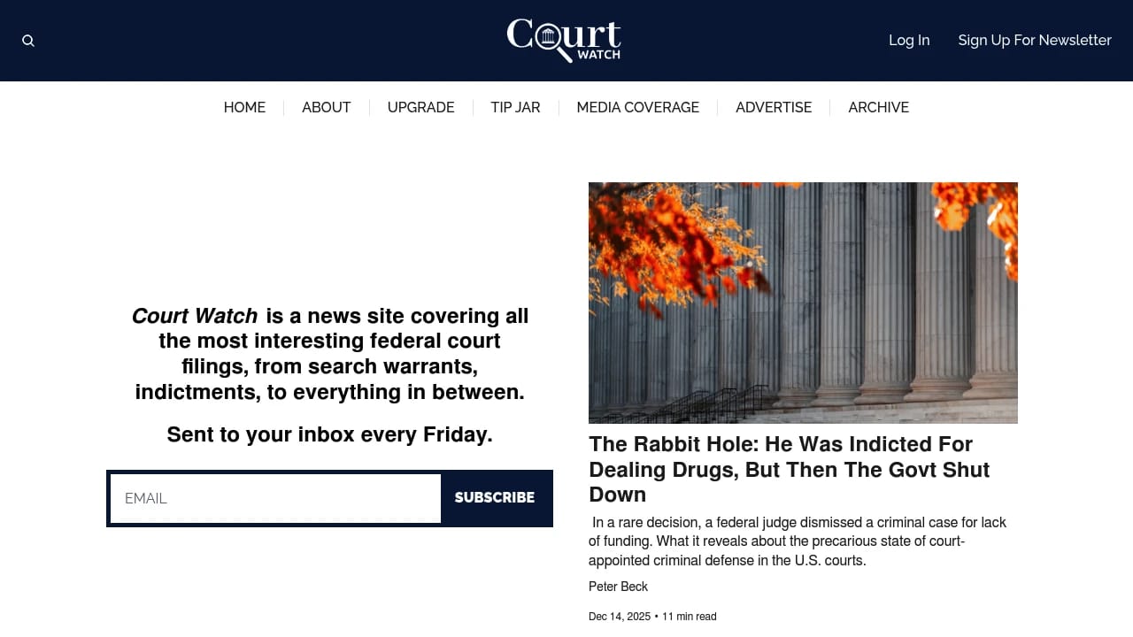 Screenshot of Court Watch website