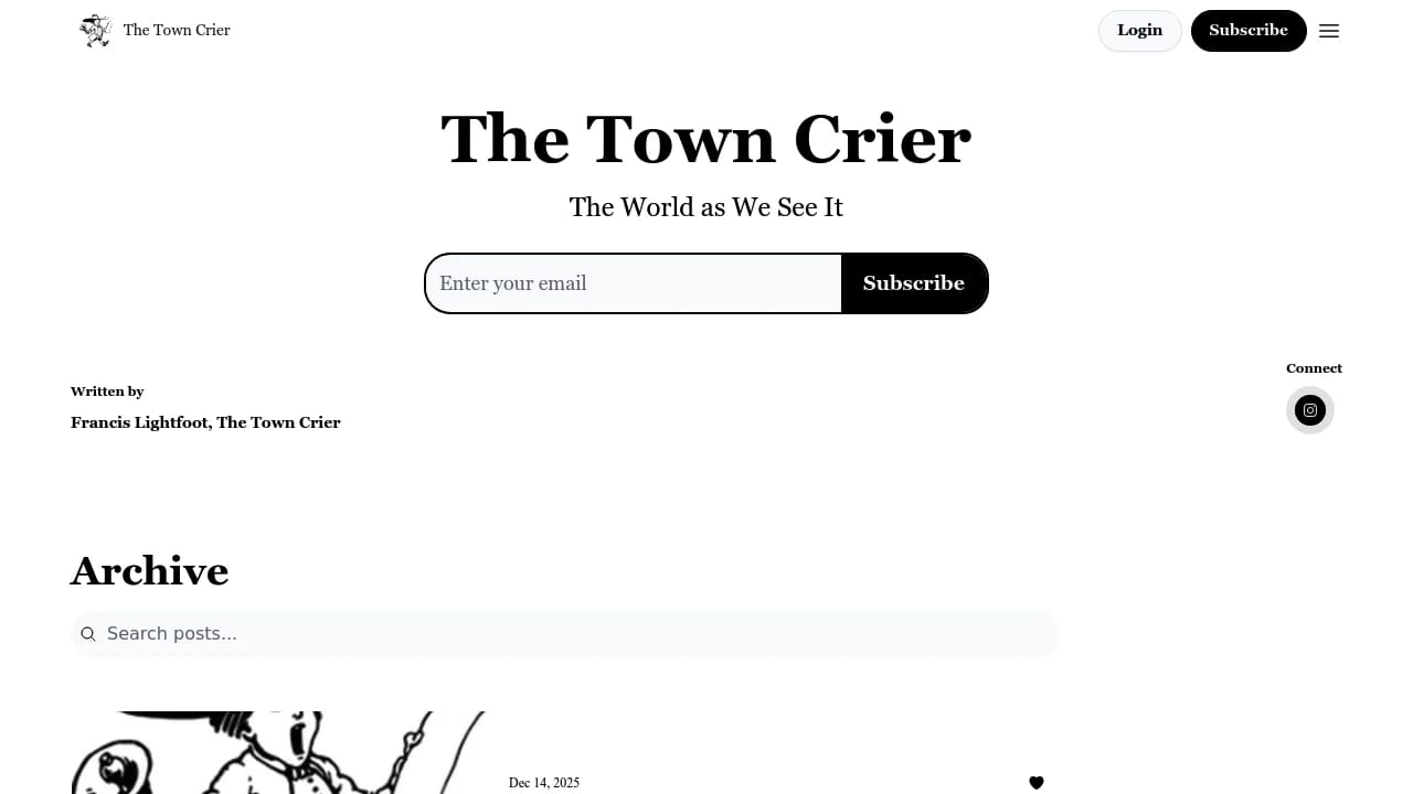 Screenshot of The Town Crier website