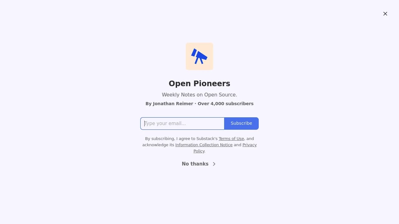 Screenshot of Open Pioneers website