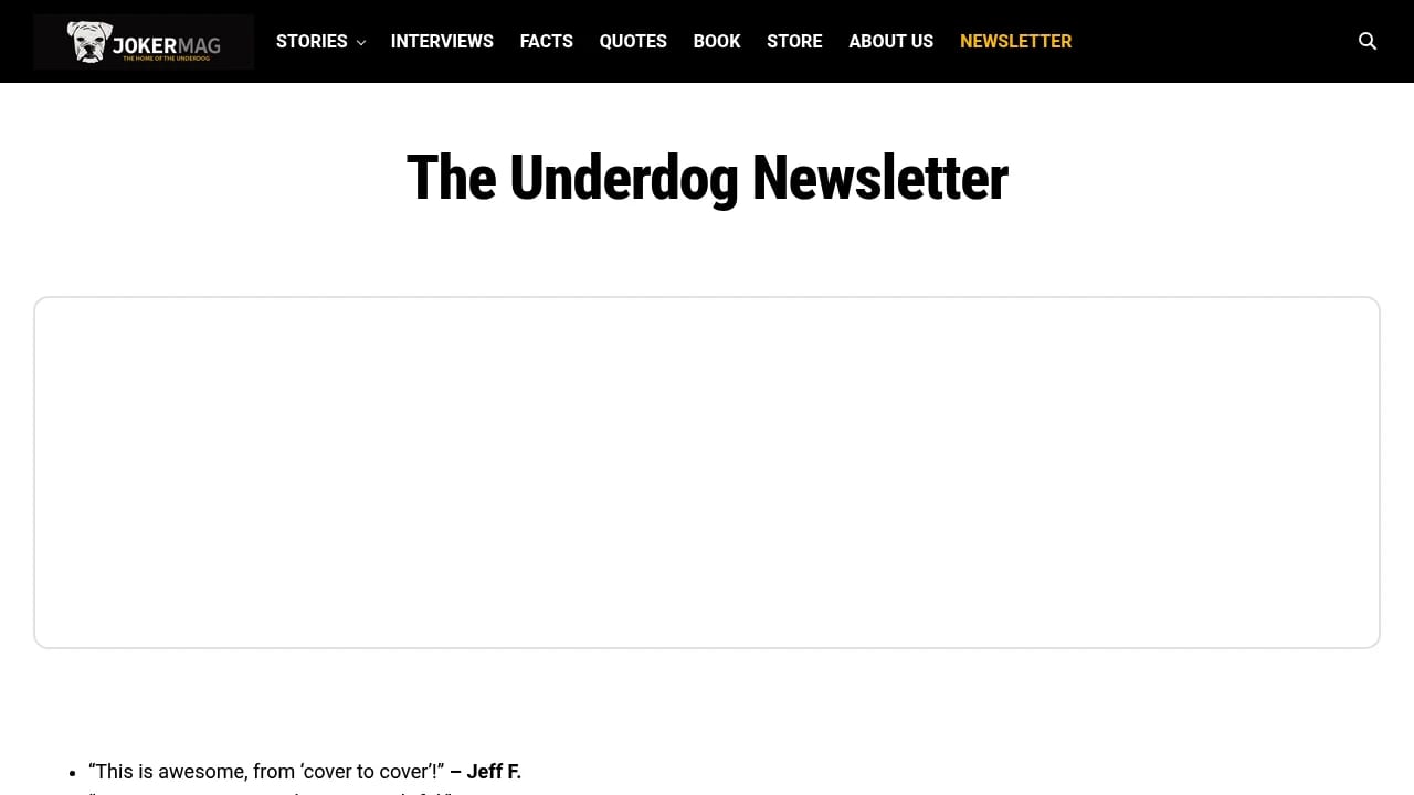 Screenshot of The Underdog Newsletter website