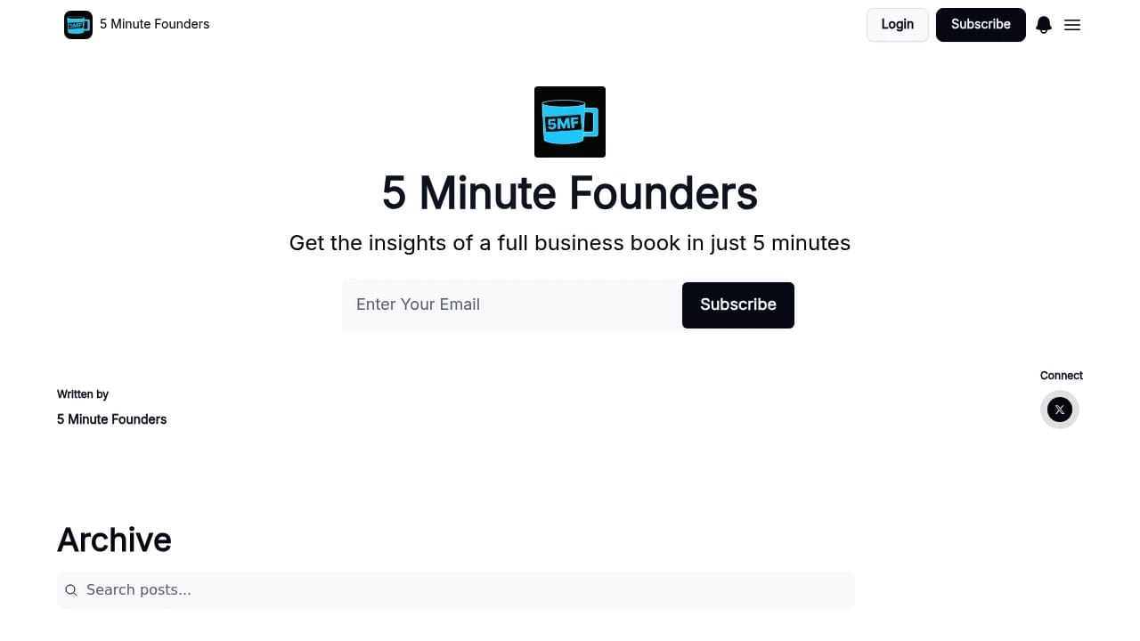 Screenshot of 5 Minutes Founders website