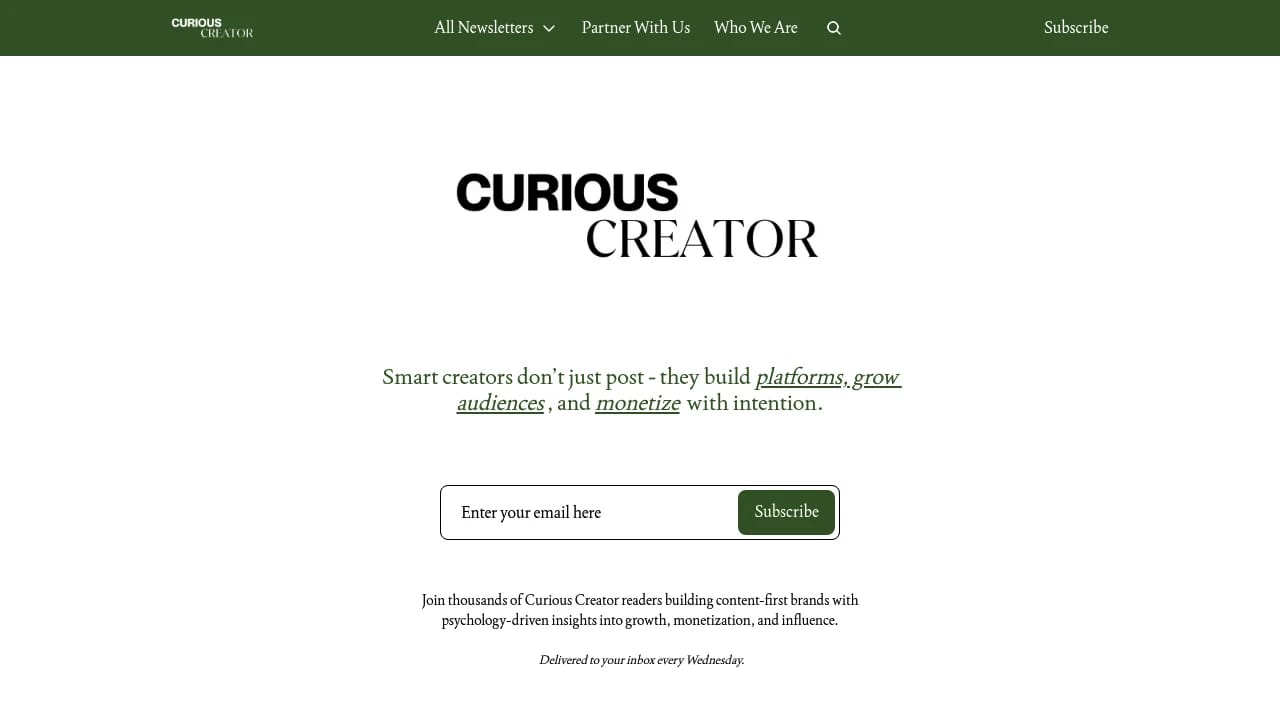 Screenshot of Curious Creator website