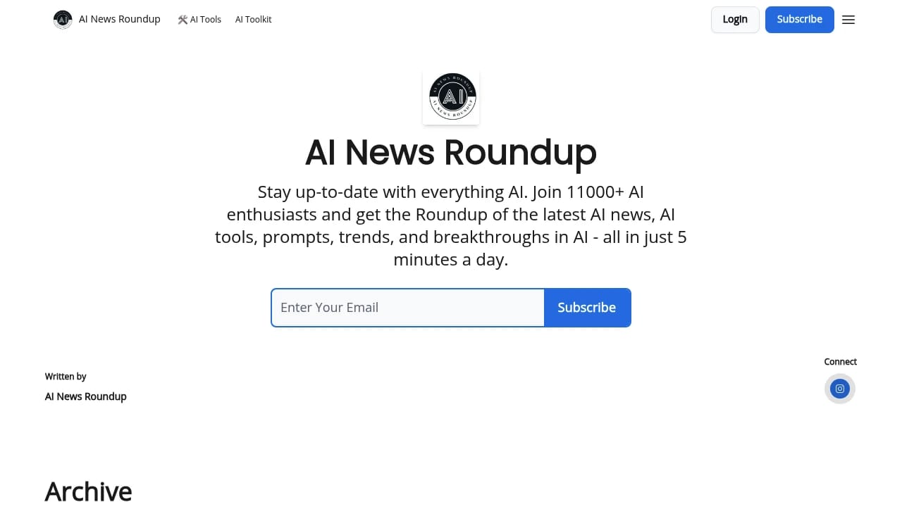Screenshot of AI News Roundup website