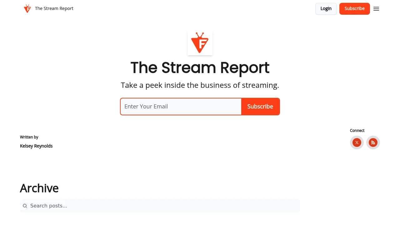 Screenshot of The Stream Report website