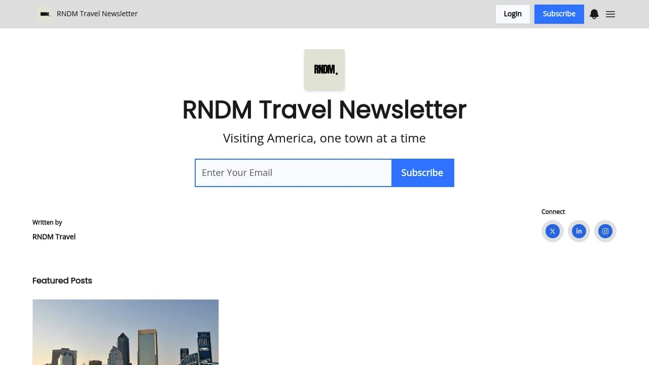Screenshot of RNDM Travel website