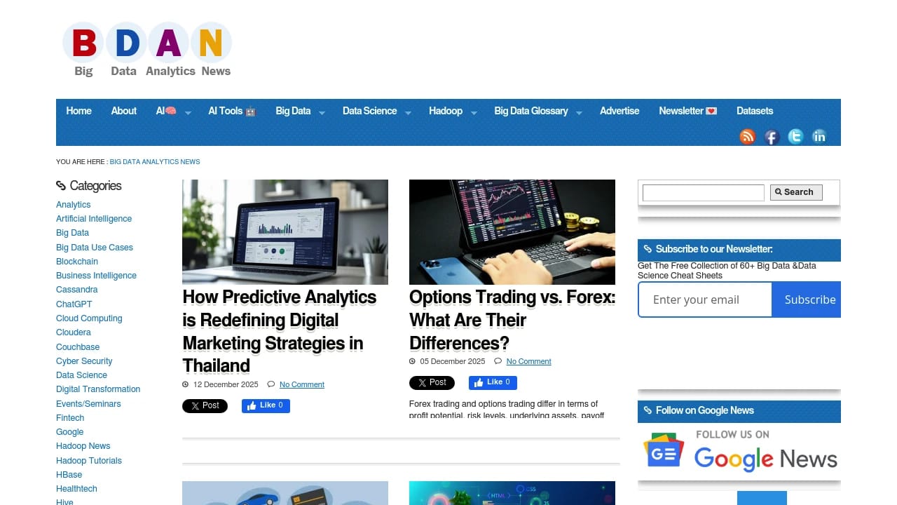 Screenshot of Big Data Analytics News website