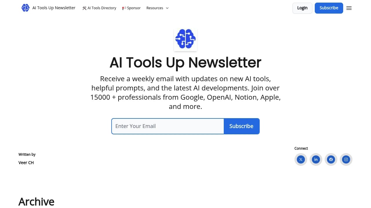 Screenshot of AI Tools Up Weekly website