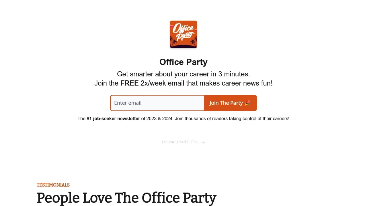 Screenshot of The Office Party website