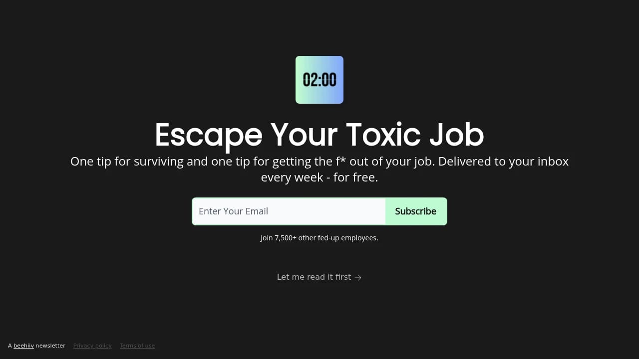 Screenshot of Two Minutes' Notice website
