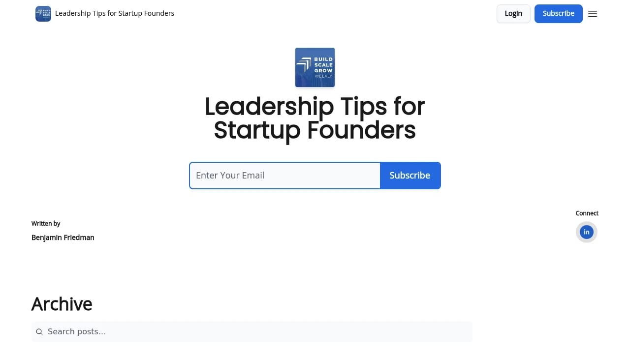 Screenshot of Leadership Tips for Founders website