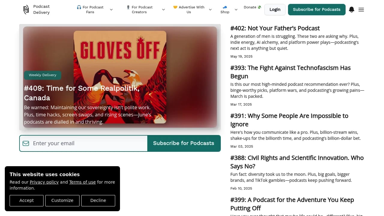 Screenshot of Podcast Delivery website