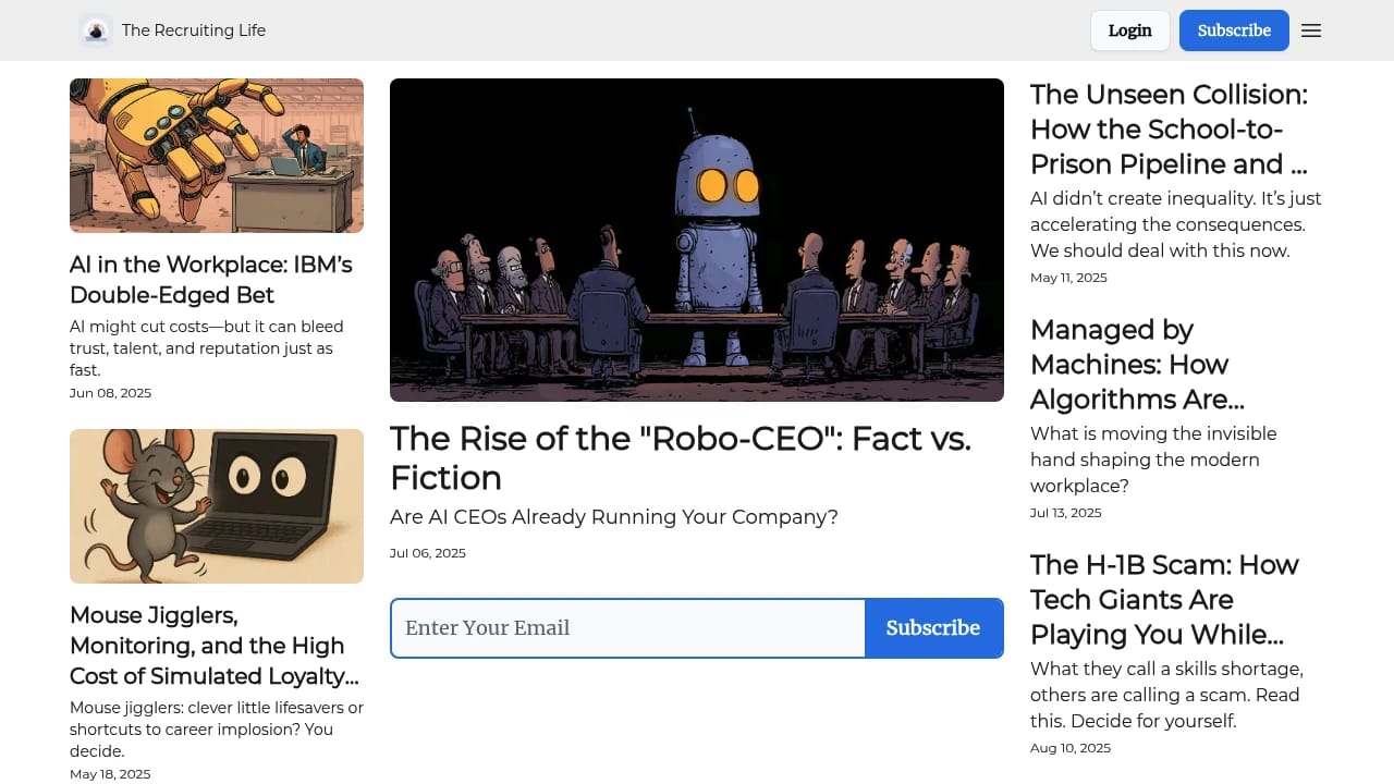 Screenshot of The Recruiting Life Newsletter website