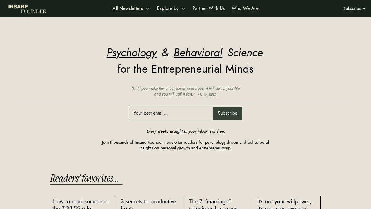 Screenshot of Insane founder website