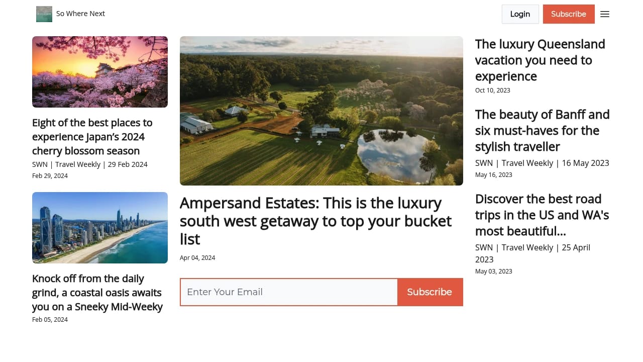 Screenshot of So Where Next website