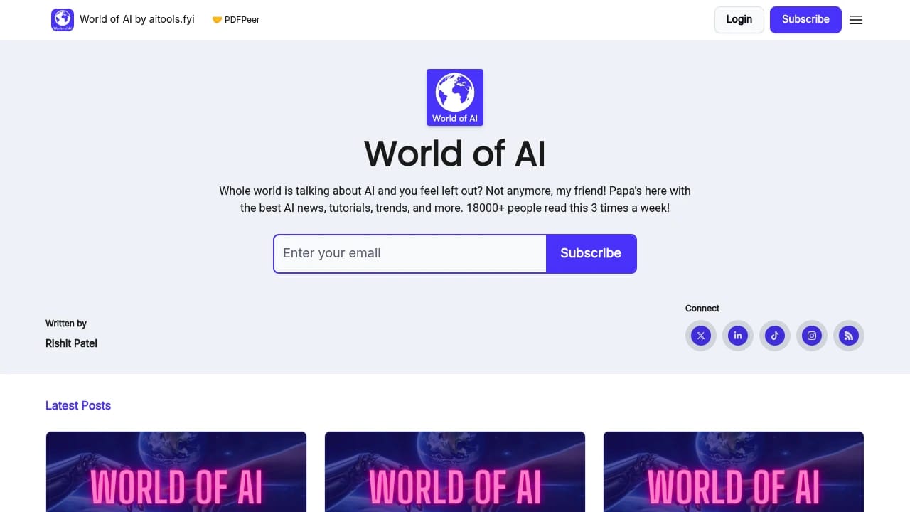 Screenshot of World of AI by aitools.fyi website